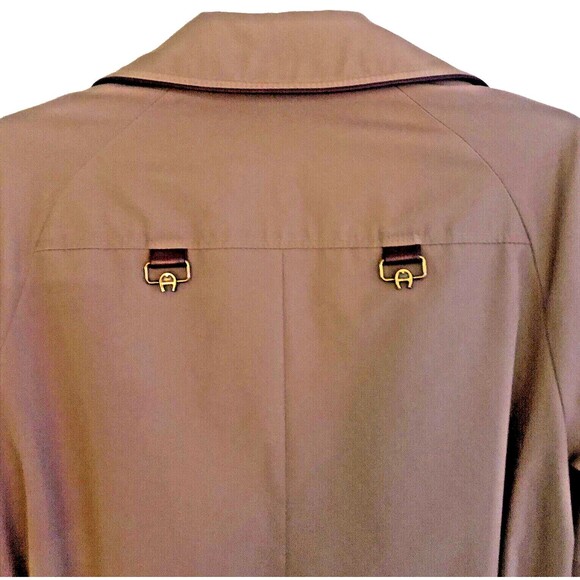 Etienne Aigner Reversible Trench Coat Womens Size 8P Oxblood/Khaki Leather Trim - Picture 6 of 15